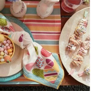 Pier 1 Imports Multicolor Festive Easter Egg Design Cloth Napkin Set of 4 New